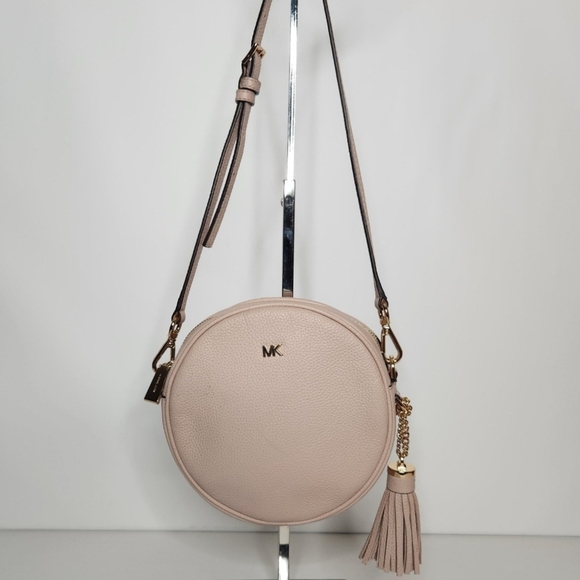 Michael Kors Pebbled Leather Canteen Crossbody Purse Blush Light Pink Gold Round - Picture 2 of 12